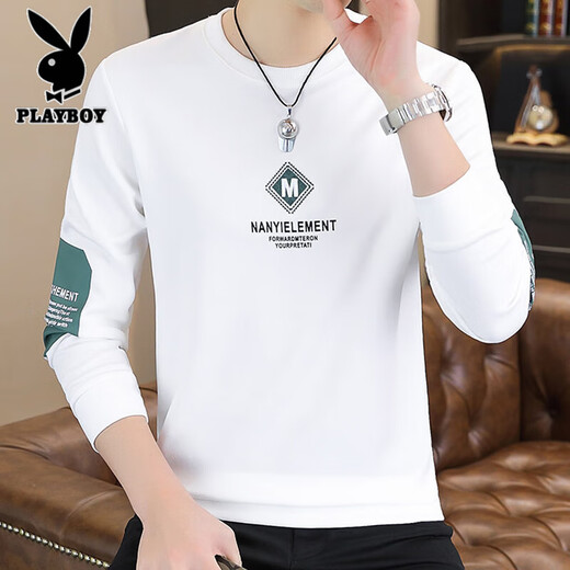 Playboy Sweatshirts pour hommes pour le printemps et l'automne Vêtements d'automne blancs T-shirts T-shirt Trendy BRESS Vêtements de printemps Shirt Clotts de printemps pour hommes TRENDY 9905 Spring and Automne White Thin Style XL [suggéré 125-140jin [Jin est égal à 0,5 kg]]]