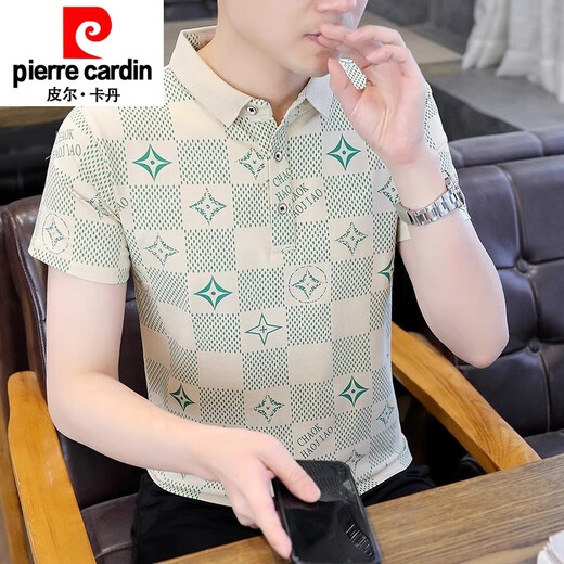 Pierre cardin casual versatile lapel POLO shirt trendy letter printing men's short-sleeved T-shirt 2025 summer new top F9230 khaki [Quality Guarantee] M (about 90-105 Jin [Jin equals 0.5 kg] can be worn)