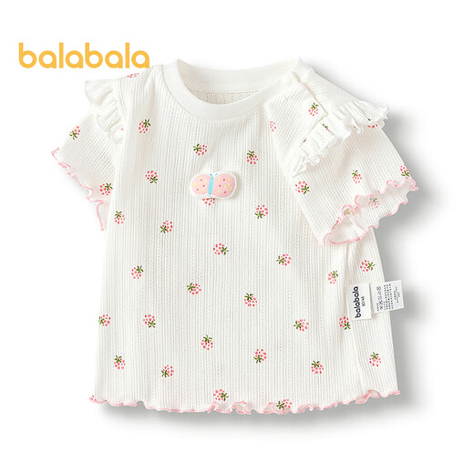 Balabala baby short-sleeved t-shirt baby girls top 2025 new summer dress sweet, exquisite, western style and comfortable white tone 00311 120