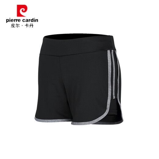 皮尔卡丹运动短裤女双层瑜伽健身短裤假两件跑步训练速干休闲防走光休闲裤 麻紫边假两件短裤 XL