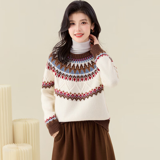 Jinju New Year Red Product 100% Sheep Wool Autumn and Winter New Round Neck Ethnic Style Sweater Women's Cardigan Mika L