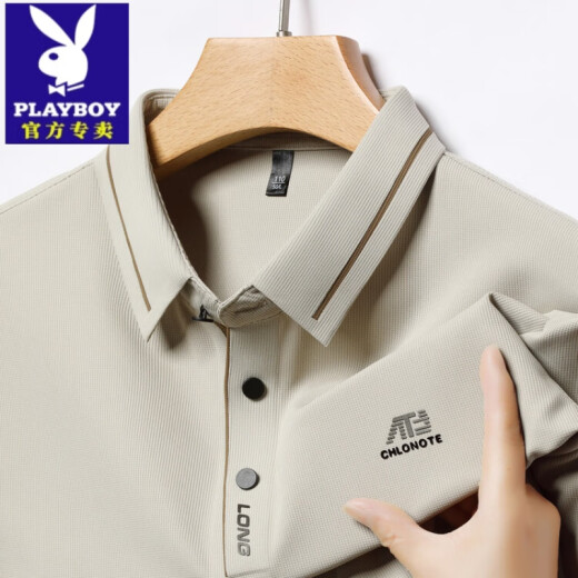 Playboy (Playboy) Frühlings- und Herbst-Männer-Marke-Ice Silk Long Sleeve T-Shirt Polo-Hemd mittlere Altersgeschäfts Casual Feste Farbe Revers No Iron Top Carbon Grey 16823 [Langarm] M 165