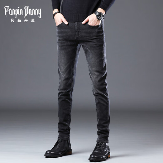 
FANPINDANNI jeans men's spring and summer black slim feet high-end casual straight trousers high-end pants men's clothing QQN-1048-Black 30