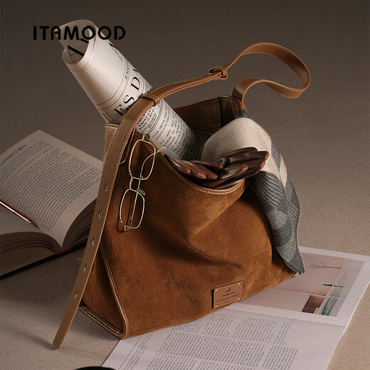 Miaodi Lazy Hobo Einkaufstasche Neue Slack und große Kapazitätsumhängetasche Textur Pendler Crossbody Damenbeutel Kakao Brown + Kopfhörerbeutel Anhänger (Nerzhaar)