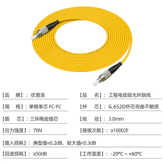 YouPulian Telecom Grad Single-Mode-Faser-Jumper LC-SC-ST-FC Dual-Core-Schwanzfaser, große runde Soft Faser-Eingangslinie Faser-Jumper, Single-Mode-Single-Core-FC-FC-Telekommunikations-3-Meter