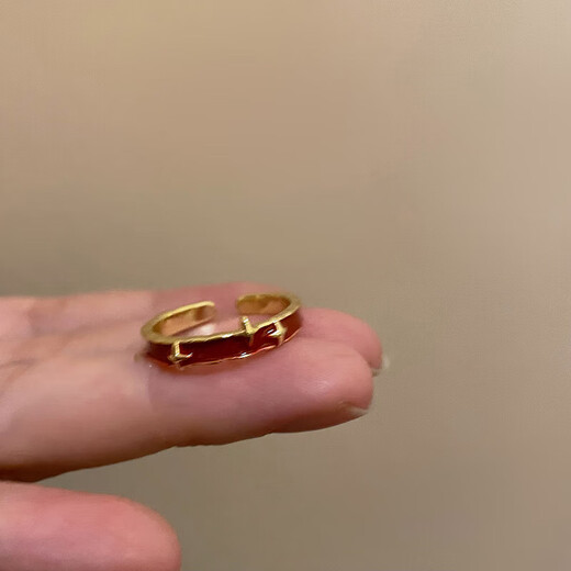 Red star open ring for women, retro adjustable ring, niche design, light luxury and high-end sense, stacked index finger ring, single layer + double layer dripping glaze star ring