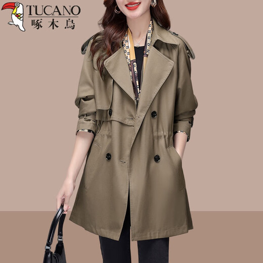 
Woodpecker khaki windbreaker jacket for women mid-length 2025 spring and autumn women's new style small British style coat khaki 2XL (recommended 130Jin [Jin equals 0.5 kg]-145Jin [Jin equals 0.5 kg])