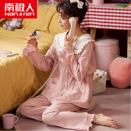 南极人睡衣女士春秋款纯棉长袖感家居服全棉大码2024新款套装 JM3522(主图) M 【80-98斤】
