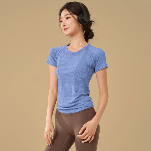 LULUUVTTOH Round Neck Slim Yoga Wear Women's Sports Top Slimming Breathable Running Quick-Drying Fitness Pilates Short Sleeve Haiyueyan M