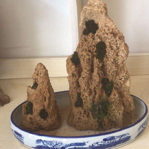 Water-absorbing stone bonsai rockery natural water-absorbing stone water-absorbing stone bonsai rockery bonsai strange stone original stone micro landscape construction height 15 cm does not include the pot with stones and moss