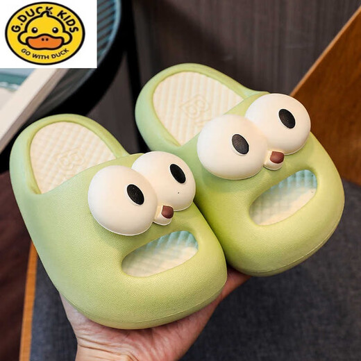 G.DuckKids Sandales pour enfants mignon bébé grand yeux girl Eva Soft épaisse semelle merde se sentir à la maison garçon intérieur porte vert - 9717 mignons yeux 17 taille 0