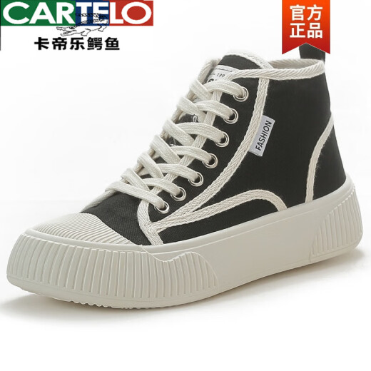 Cartelo Brand Broken-Size Genuine Leather High-Top Shoes para mujeres 2025 Autumn Nuevos zapatos casuales versátiles de suela plana para mujeres 9929 Black 9929 37