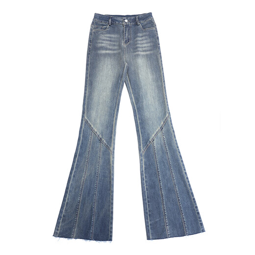 
Wen Yingyan retro jeans bell-bottom pants for women in spring and summer 2025 new high-waisted slimming and elastic slightly flared pants dark blue regular (983) L (recommended weight 110-120 Jin [Jin equals 0.5 kg])