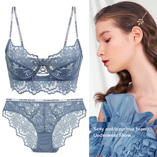 Victoria Palace Sexy Padless Bra Thin Lace Zodiac Year Underwear Lettering Shoulder Straps Big Breast Makes Small Push Up Bra Set Red Set Bra + Panties L 80/36B with Panties