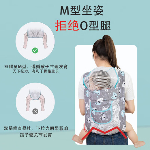 婴知乐初新生婴儿背带抱娃前抱式宝宝简易外出后背式四季通用 灰色小熊网款