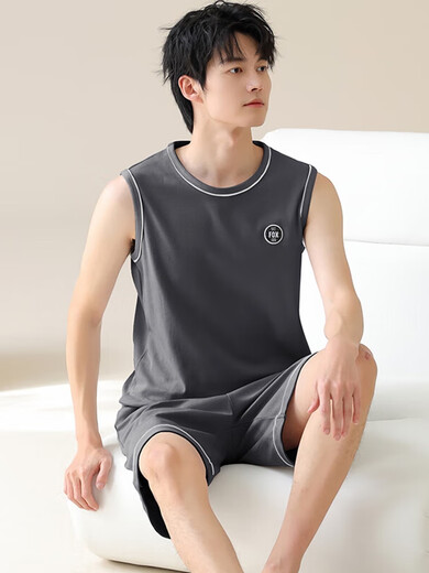 
Pajamas men's summer pure cotton sleeveless vest summer teenager large size men's thin casual home clothing set YDY13657 L size (recommended 100-120Jin [Jin equals 0.5 kg]) equal size