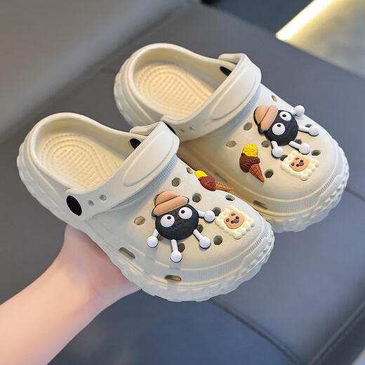 Kinderlochschuhe für Jungen und Mädchen im Sommer-, Rutsch-, Schlank-, Schlank- und Atmungs-, Eltern-Kind- und Kinderstrandsandalen, Khaki (verbesserte Version von umweltfreundlichem Material) 12 Größe 34/35 (Schuhlänge 22 cm, geeignet für Fußlänge 21 geeignet