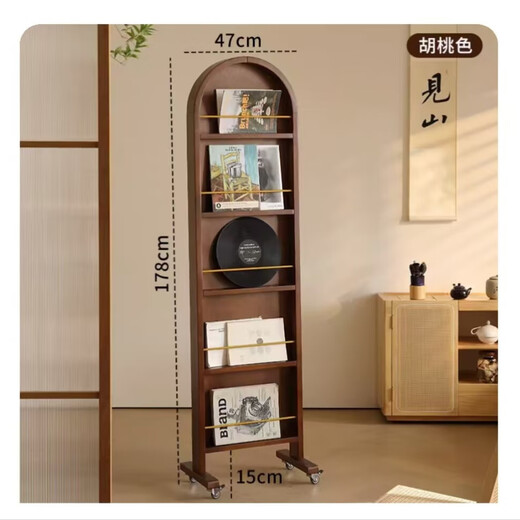 Mittel alter massives Holz Ganzkörperspiegel beweglicher bodenstehender französischer Retro Storage Magazine Bücherregal integrierter rotierender Dressing Spiegel mittelalterlicher Farbe [importiertes Festholz]