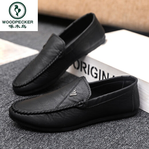 
Woodpecker black men's beanie shoes men's spring one-legged formal soft sole breathable loafers men's 2025 new British style YL-D829 brown 40