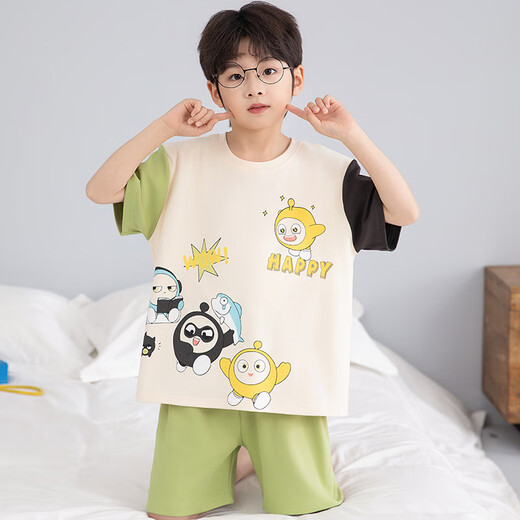 浪莎儿童睡衣男小童夏季短袖薄款纯棉家居服男孩中大童夏天学生套装 LT692 160 建议150-160CM/80-95斤