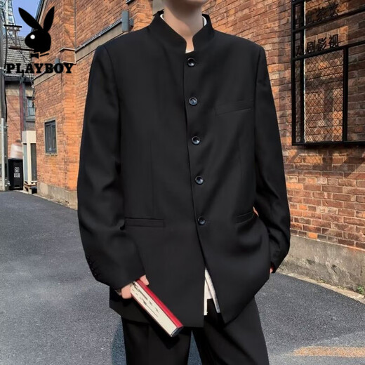 PLAYBOY (PLAYBOY) Nuevo estilo chino Zhongshan Suit Men's National Style Stand Stand Trait Jacket Men's Spring y Autumn Style Zhao Shanhe Same Chaqueta casual Black 3xl