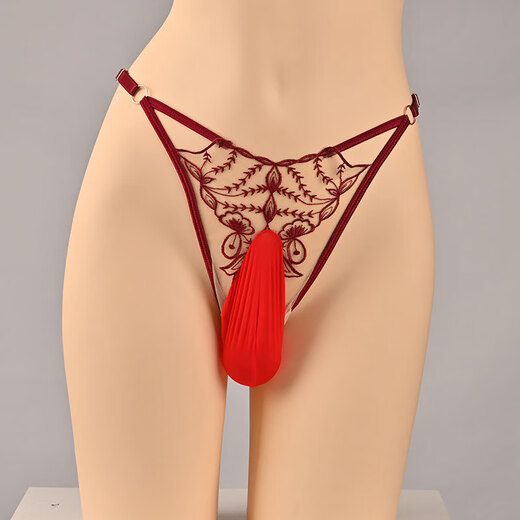 French romantic sexy bikini men's egg-filled thong European and American sexy lace hollow large size underwear black egg-filled black 80-155Jin Jin equals 0.5kg waistline adjustable