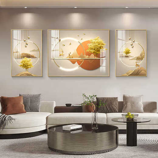 Meiyouchun modernes Licht Luxus Wohnzimmer Dekoration Gemälde Einfaches High-End-Triptychon-Gemälde High-End-Atmosphärischen Hängsmalerei Sofa Hintergrund Wandmale JD13588 Links und rechts 35*50 Middle 70*50 Kristallporzellan Aluminium Legierung schwarzer Rahmen