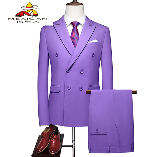 Scarecrow (MEXICAN) red double-breasted suit suit men's large size business casual formal suit jacket performance dress two-piece set white two-piece suit + trousers 2XL 140155Jin Jin equals 0.5 kg