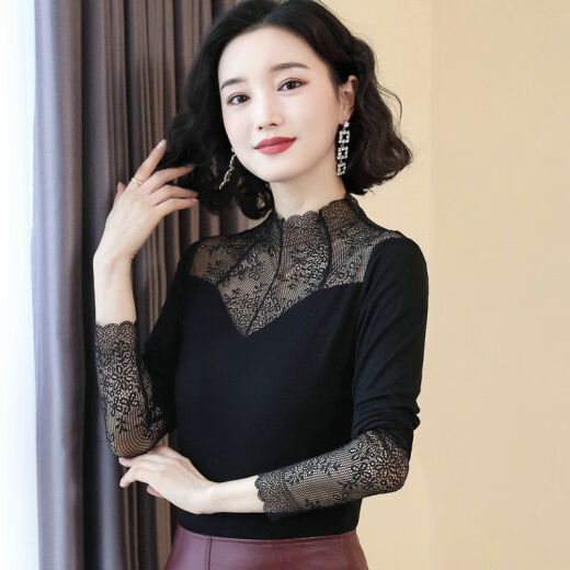 雅鹿正品保障基础打底衣女上衣2025秋冬新款女装小衫修身内搭显瘦百搭 7027黑 波点多边形领长袖 均码 （90斤-130斤）