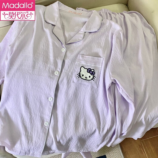 Modal 2025 Neue Wolke Baumwolle langärmelige Pyjamas für Frauen im Frühling und Herbst süße süße Cartoonhose dünner Heimkleidungsanzug Sommer 6628 vertikaler Kirschbärentouble Langes Wolken Baumwoll XL