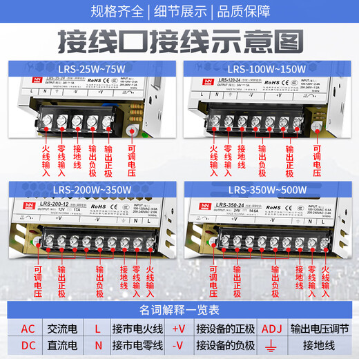 XMSJ Custom LRS Netzteil 220 bis 24 V DC 12V Transformator 120/200/350W Spannungsstabilisierung LRS3524V15A