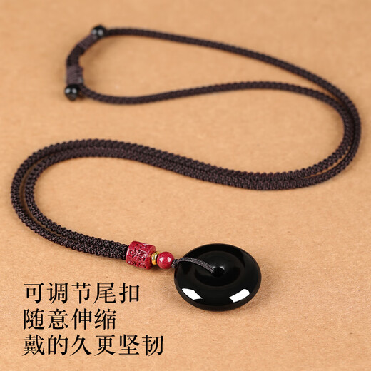 Jin Shi Ling Natural Obsidian Pendant Peace Buckle Necklace Six Words Proverbs Crystal Pendant for Men and Women in the Year of the Zodiac as Birthday Gifts