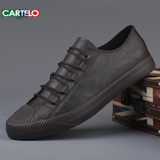 
CARTELO men's shoes 2025 spring new casual leather shoes men's Korean style trendy casual versatile trendy shoes spring and autumn business board shoes 9851 all black 41