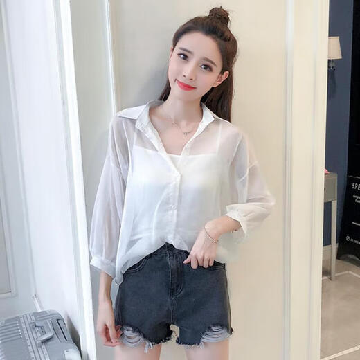 御仕达2025年夏季宽松外搭短款长袖披肩开衫女学生衬衣灯笼袖外套【 7029#白色 S