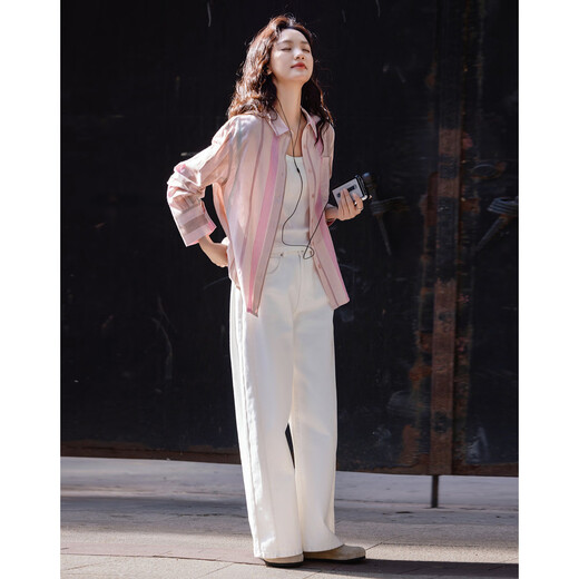 Demana layering tool spring cloud cotton three-dimensional lapel striped shirt loose and comfortable hidden flesh shirt women's top