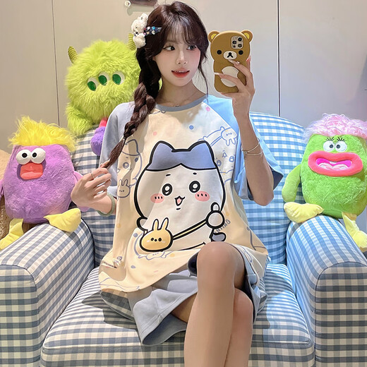 
Aifenrou pajamas for women in summer pure cotton short sleeve thin cute cartoon girl students can wear home clothes suits outside in summer 826 Laurel Dog M Weight Recommended 75-95Jin [Jin equals 0.5 kg]