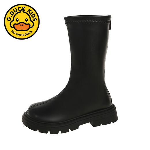 G.DUCKKIDS girls boots children's long boots 2025 new baby mid-tube shoes girls high tube plus velvet soft sole thin velvet leather boots black 26 inner length 16cm