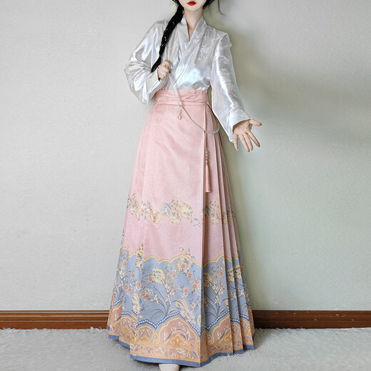 
Fei Liyue [3894 people collect] Han Qingci original flower-wrapped new Chinese style horse-face skirt cross-neck airplane sleeve daily Ming-made Chinese single pink horse-face skirt XL