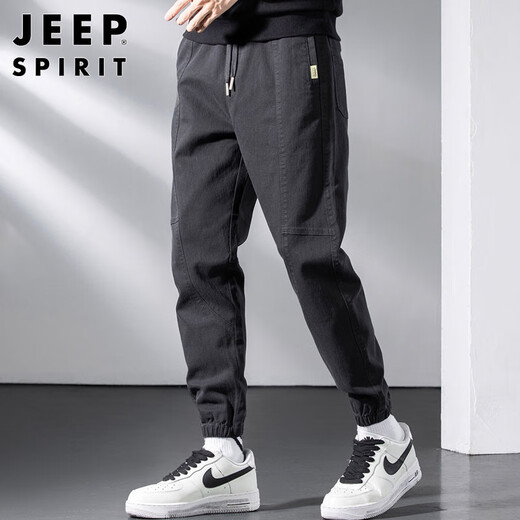 JEEP SPIRIT Jeep casual pants men's autumn and winter Korean style pants men's overalls loose leggings dark gray-XL