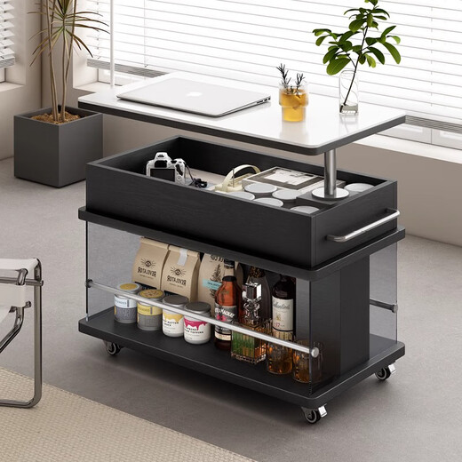 Jiai Mobile Folding Tea Table Cart Household Balcony Tea Car Side Cabinet Multi-function Lifting Sofa Side Table 2025 New Model Accompanying/Retro Black [Can lift and fold]