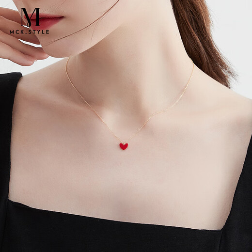Mck Little Red Heart Necklace for Women 925 Silver Red Love Necklace Clavicle Chain Girlfriend Chinese Valentine's Day Gift 925 Silver Red Heart Necklace-Small Edition