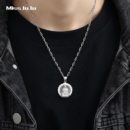 Miss JuJu pt950 Platinum Tathagata Pendant Men's Platinum Guanyin Bodhisattva Circle Pendant Pendant 12.6-12.8g + Delivery Black Leather Cord