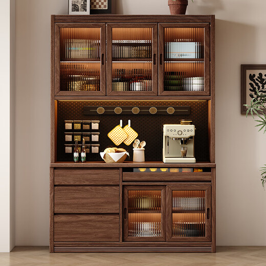 Yahua xiangshe schwarze walnuss massive Holzschrank leichte Luxusweinschrank Wohnzimmer Lagerschrank Kombinationskabinett Schrank dreitürige Seitenschrank ohne leichte Montage