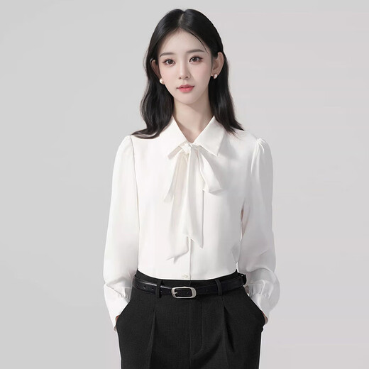 Troman 1-shirt 2-wear no-iron removable bow white shirt women's long-sleeved professional wear formal top interview shirt