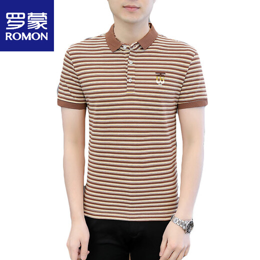 罗蒙（ROMON）男士衬衫领短袖t恤夏季条纹POLO.衫男款冰丝半袖翻领潮流体恤 6626灰色 L 105斤左右