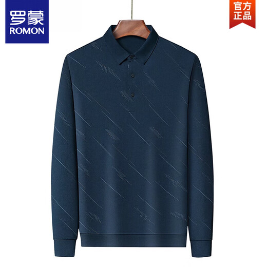 Camiseta Romon Summer Silk Silk manga larga para hombres 2025 nueva solapa informal de mediana edad Camiseta de papá 829 azul marino 3xl 185