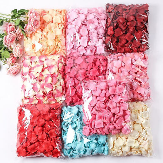 Pétales de rose simulées Décoration de confession de mariage Fleurs de la Saint-Valentin Proposition de la Saint-Valentin pour créer des fournitures de décoration de salle de mariage romantique 10 paquets de vin rouge (1000 pièces)