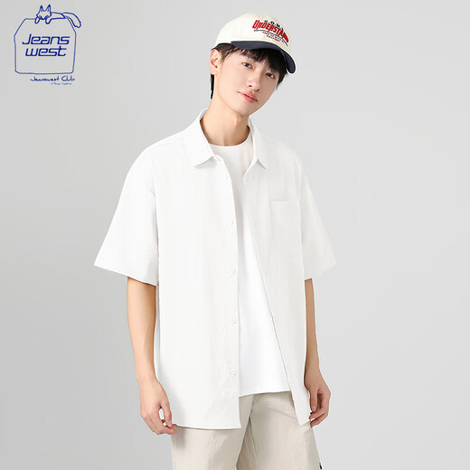 JEANSWEST CLUB真维斯休闲短袖衬衫男免烫 男士轻商务衬衣斜纹工装宽松外套上衣