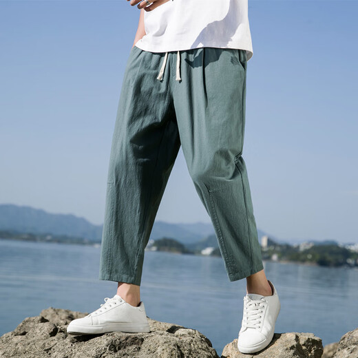 Aclosmil Neue chinesische Baumwolle und Leinenhosen für Männer im Sommer Dünne lose Hose aus Baumwolle und Leinen Harun lässige Hose Einfache Neun-Punkte-Hosen für Männer dunkelgrau 2xl
