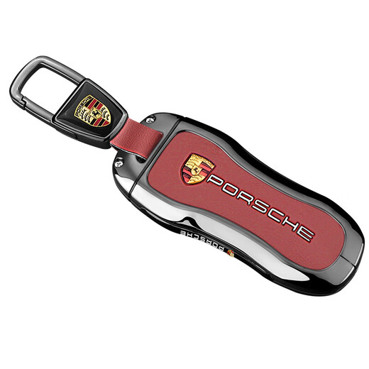 Chaomeng suitable for Porsche Paramela key cover macan cayenne 718 men 911 women's car full metal shell leather buckle B-mocha brown-[with bracelet buckle]